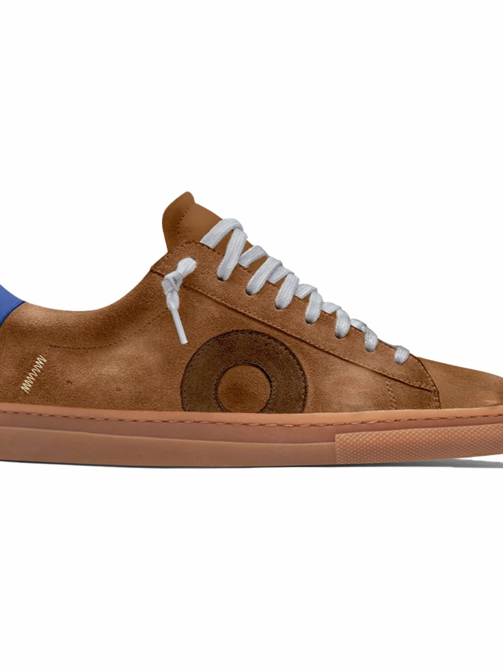 Oliver Cabell Brown Suede Low-Top Sneakers with Blue Collar